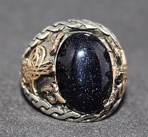 sterling silber 925 herren ring. natürlicher blauer Goldstein - Bild 1 von 4