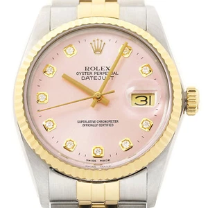 Rolex Mens Datejust 16013 18K Gold Steel Pink Diamond Dial Watch w/ Rolex Band - Picture 1 of 7