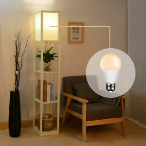 Wooden Standard Floor Lamp with BULB Storage Shelves Standing Lounge Light Shelf - Picture 1 of 7