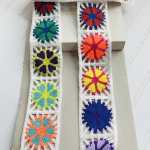 2 Yards Floral Crewel Embroidery Crochet Trim/ Sewing/Crafts/Belts/ 2.75" Wide - Picture 1 of 16