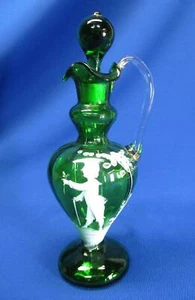 ELEGANTER SMARAGDGRÜN HANDGEBLASENER MARY GREGORY SOCKEL CRUET HANDBEMALTER JUNGE & - Bild 1 von 7