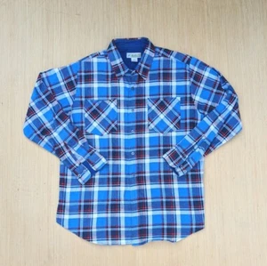 Vintage Haband blue plaid flannel shirt men's size Large L great color condition - Picture 1 of 9