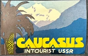 CAUCASUS INTOURIST USSR POSTER STYLE LUGGAGE LABEL RUSSIA-MOUNTAIN SCENE - Picture 1 of 2