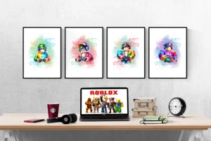 Roblox Gaming Aquarell 4er Set Drucke Xbox PS5 PC Bilder Wandbilder Poster - Bild 1 von 5