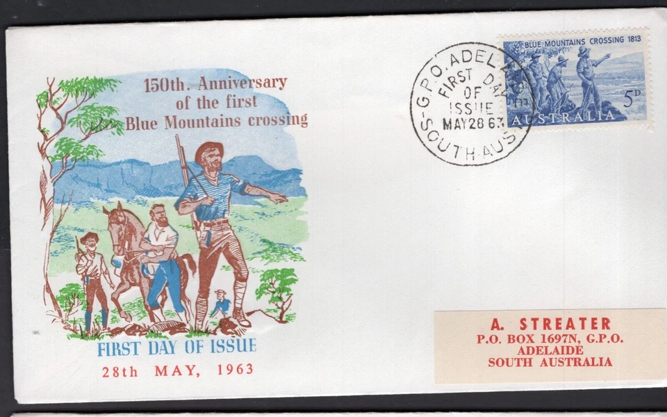 1963 5d Blue Mountains 150th Crossing  Anniversary Australia FDC  RED DATE TEXT - Image 1 of 1