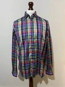 Camicia uomo ETRO MILANO taglia 42 manica lunga bottoni blu verde Italia check seta - Foto 1 di 9