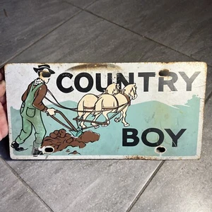 Rare Vintage Metal Country Boy W Plow License Vanity Plate Hotrod 1960’s Hot Rod - Picture 1 of 6