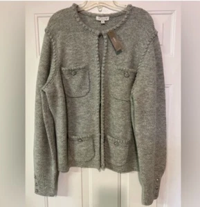 J.Crew Womens Size XL Sweater Preppy Stylish Gray Cardigan Wool Blend New - Picture 1 of 10