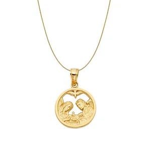 Precious Stars 14k Yellow Gold Fancy Round Baptism Pendant Necklace - Picture 1 of 5