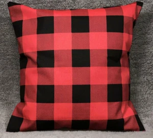Red & Black Buffalo Check Plaid Sofa Couch Farmhouse Handcrafted Pillow Cover - Picture 1 of 2
