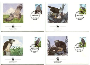WWF E83 Guyana 4 FDC 1990 Birds - Harpy Eagle - Picture 1 of 1