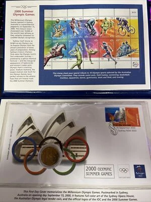 Australia Olímpica 2000 1 dólar en cubierta de primer día con sellos d614 Foto 1 de 4