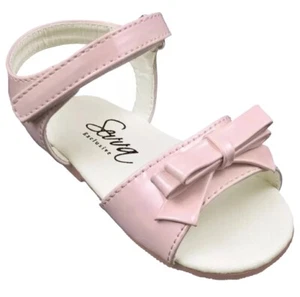 BABY GIRLS SEVVA UK 8 SPANISH BOW SANDALS FLAT PATENT PINK DRESS SUMMER KIDS - Picture 1 of 10