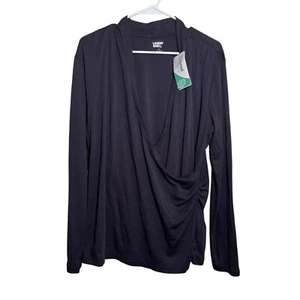 Lands' End T-Shirt Women's Large Gray V-Neck Long Sleeve Blouse Charcoal NWT - Picture 1 of 10