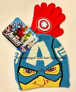 Marvel Captain America Gesicht und Helm Mütze Schild Handschuhe Set Junior Kind Einheitsgröße - Bild 1 von 8