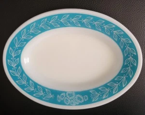 SET OF 3 CORNING WARE WHITE AQUA LAUREL OVAL PLATE PLATTER 9.5" - Picture 1 of 4