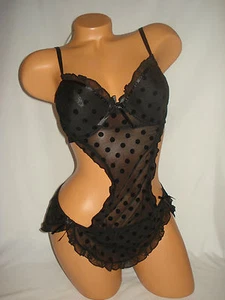 Rampage Lingerie Bodysuit Teddy Babydoll Black Polka Dots - Picture 1 of 4