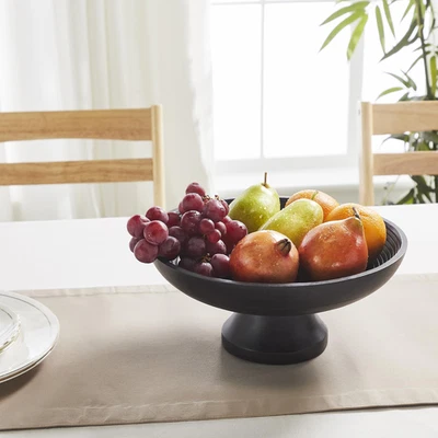Farmhouse 12 in Ribbed shallow bowl with attached pedestal Home Decor VHC Brands - Image 1 of 4
