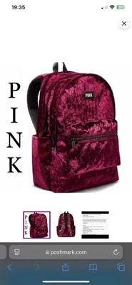¡NUEVO! Mochila Campus Victoria Secret Granate Rojo Rubí "ROSA" Terciopelo Foto 1 de 4