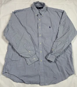 Ralph Lauren Blake Men’s L Button Down Shirt Blue White Check Plaid Cotton - Picture 1 of 6