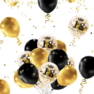 18th Birthday Balloons Set Black And Gold Glittering Decor For Boys And Girls - Image 1 of 4