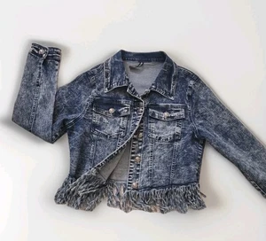 Crazy Train blaue Jeansjacke Damen Small Acid Washed Stretch Denim kurze Länge - Bild 1 von 9