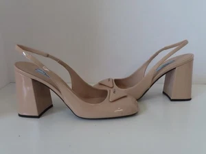 PRADA Nude Patent Leather 90mm Slingback Pumps Size 38.5/US 8.5 - Picture 1 of 12