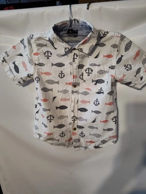 Camisa Nautica Niños Abotonada Manga Corta Náutica Pez Ancla Blanca Talla 5 Foto 1 de 3