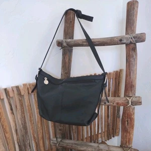 Stone Mountain Black Leather Purse Hobo Handbag Gold Accents Bucket Shoulder - Picture 1 of 11