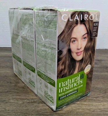 Lot of 3 Clairol Natural Instincts Vegan Hair Color 6.5G Lightest Golden Brown  - Image 1 of 4