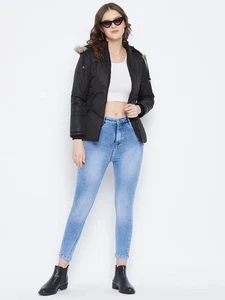 Women's Polyester Casual Jacket Elegant Winter Wear Solid Hood Neck Warm Coat - Picture 1 of 6