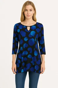 Clara Sun Woo Tunic Size Small Blue Lagenlook Abstract Artsy Business Casual - Picture 1 of 9