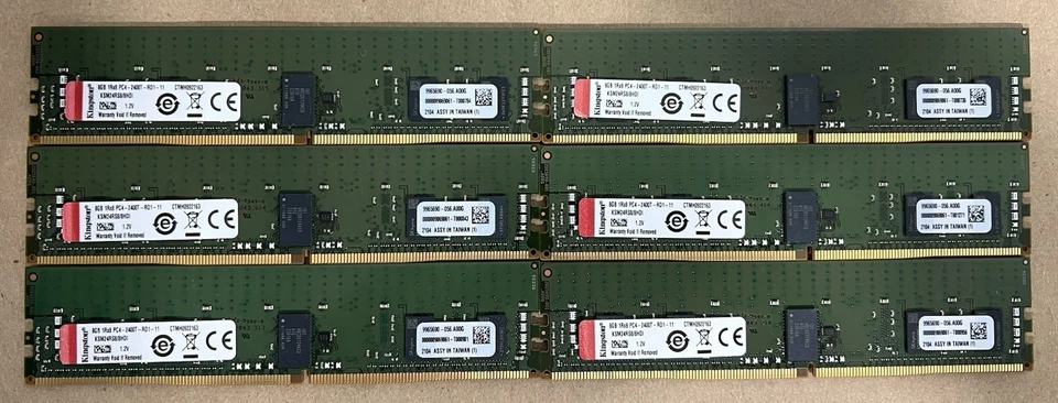 LOT (6) Kingston 8GB [48GB] 1Rx8 PC4-2400 DDR4-19200 ECC REG Server Memory - Image 1 of 1