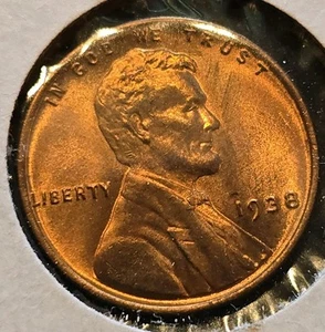 1938 P Lincoln Wheat Cent roter Stempelglanz Penny Stempelglanz tatsächliche Kupfermünze - Bild 1 von 2