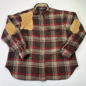 Polo Ralph Lauren vintage lana bottoni camicia uomo L pelle gomito spalla toppa - Foto 1 di 9