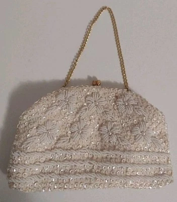 Vtg 40-50s Richere Sequin Beaded Pearl Evening Clutch Purse Handmade Hong Kong - Image 1 of 4