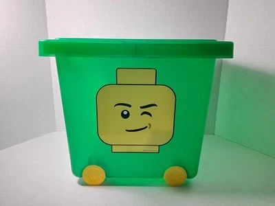 Estuche de almacenamiento LEGO 2012 verde rodante 4 ruedas diseño de cara guiñante buen estado Foto 1 de 4
