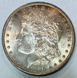 1896 Morgan Silver Dollar, Brilliant Uncirculated, Nice Reverse Toning - Picture 1 of 2