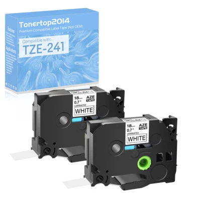 SUPERINK 2 PK TZe241 TZ241 3/4" Black on White Label tape 18mm For Brother P-Touch Print