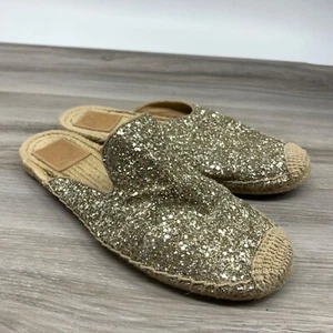 Tory Burch Max Gold Glitter Mule Slide Jute Espadrille Mules Cap Toe Womens 7M - Picture 1 of 13