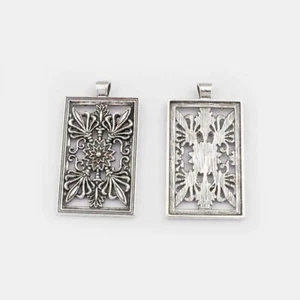 4PCS Antique Silver Large Jewelry Findings Craft Flower Rectangle Charm Pendant  - Picture 1 of 3