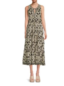 Max Studio Womens Dress Medium Aline Long Maxi White Black Floral Sleeveless - Picture 1 of 15