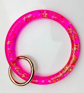 Hot Pink & Gold Flakes keychain Bracelet Only-Keychain Wristlet - Picture 1 of 1