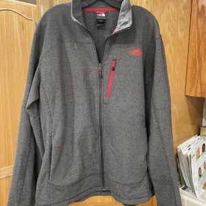 The North Face Texture Cap Rock Fleece Jacket XL Size Full Zip Gray/Red - Picture 1 of 6