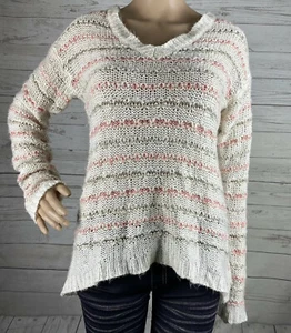 Aeropostale Pullover XS weiß rosa Glitzer gold metallic Akzent offen Strick kuschelig - Bild 1 von 12