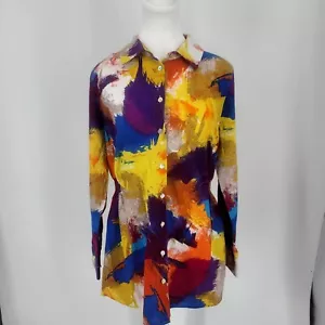 Weiche Umrandung Damen Knopfleiste Tunika Top Aquarell Langarm Small - Bild 1 von 8