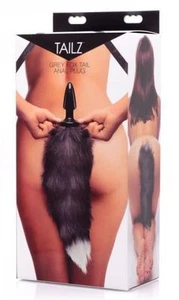 Tailz Grey Foxy Faux Fox Tail Butt Anal Plug Black White Role Play - Picture 1 of 3