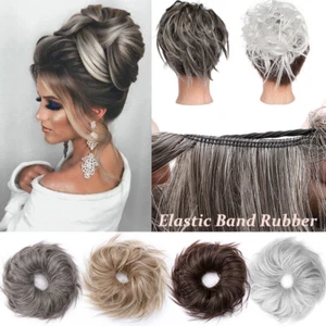 DE Echt Haarteil Haargummi Hochsteckfrisuren Unordentlicher Dutt Stirnband Grau - Bild 1 von 25