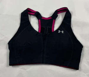 Women's Under Armour Sports Bra Size 32C 32 C Black Pink Padded Racerback #349 - Picture 1 of 3