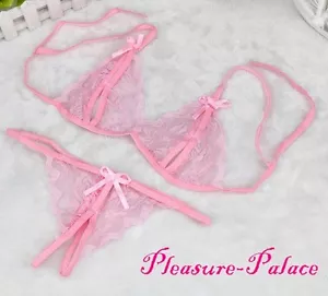 ¡VENTA DE LIQUIDACIÓN!!! Sexy Bragas Sin Entrepierna ROSA de 2 Piezas para Damas ~ Sujetador de Pezón Abierto - Imagen 1 de 1